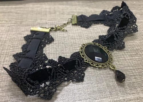 Halloween Choker Necklace for Women Gothic Black Crystal Lace Necklace for Hallo - Picture 6 of 6
