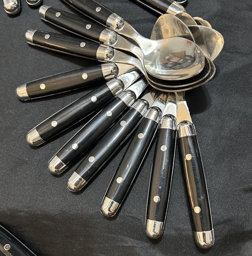 46pc Set Hampton Forge Astoria Black Silver Mardi Gras Retro Bistro Serves 9 - Picture 8 of 22