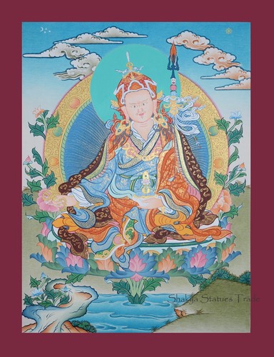 17.25" x 13" Guru Rinpoche Tibetan Buddhist Thangka/Thanka Scroll Painting Nepal - Bild 1 von 6