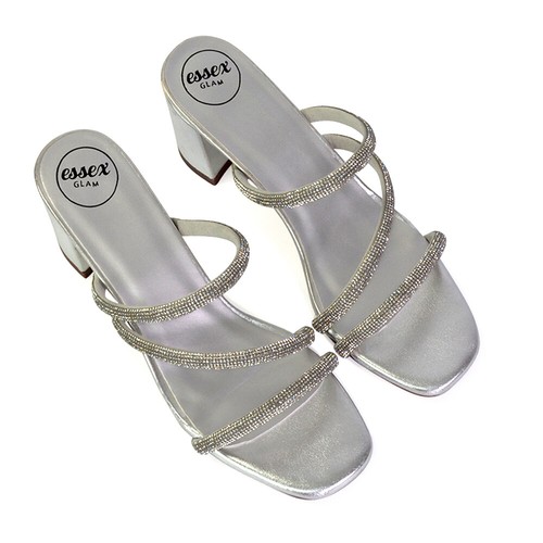 Womens Low Heel Sandals Ladies Diamante Party Slip On Heeled Mule Shoes Size 3-8 - Picture 18 of 22