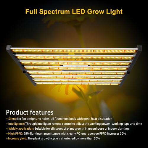 Phlizon LED Grow Light 8Bars 640W Full Spectrum Indoor Plants Flower Veg Bloom - Picture 7 of 11