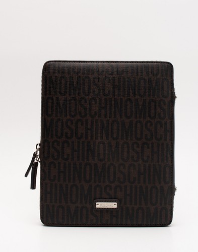 RRP€280 MOSCHINO Clutch Bag Saffiano Panel Logo Print Zip Around Closure - Picture 3 of 8