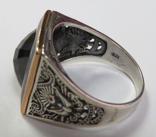 SOBRESALIENTE PAR DE ANILLOS TURCOS PARA HOMBRE VINTAGE GRANATE ORO Y PLATA TALLA 11,5 - Imagen 6 de 6