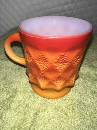 Anchor Hocking Fire King Kimberly Orange Mug Cup Diamond Pattern 60's-70's 