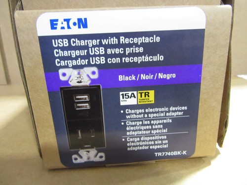 4 Eaton TR7740BK-K USB Charger with Receptacle Black Taper Resistant TR7740 New