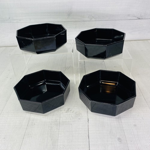Arcoroc OCTIME France Black Octagon Shape Blown Glass Soup Cereal Bowls Set of 4 - Picture 4 of 12