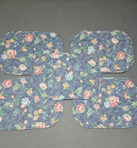 Tischsets ~ 4er Set + ein Extra ~ gesteppt blau Blumen Frühling Sommer - Bild 2 von 5