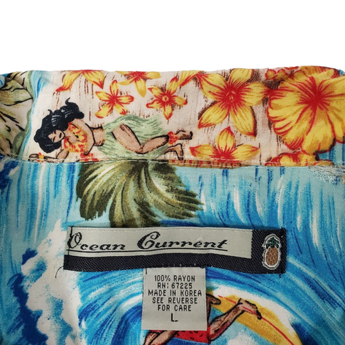 Ocean Current Hawaiian Shirt Mens Size Large Short Sleeve Blue Tropical Print - Picture 8 of 9