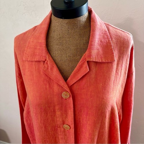 Nino Wong California Vintage Linen Tangerine button down shirt tunic shacket LG - Picture 3 of 12