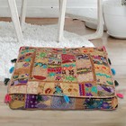 Ottoman Pouf Patchwork 35"Vintage Cushion Indian Square Beige Color Floor Pillow