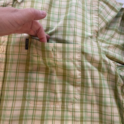 Beretta Button Down Shirt Large XLong Sleeve Green Plaid Pocket Cotton Mens - Picture 3 of 13