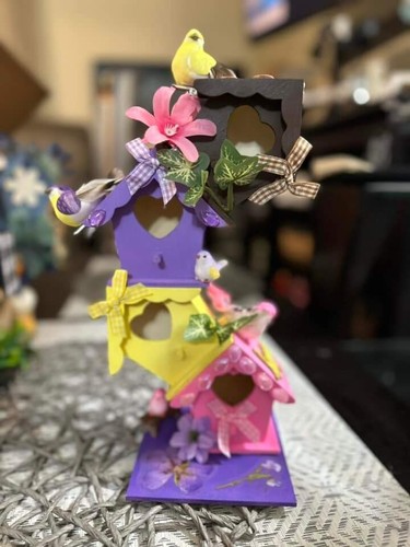 New! Unfinished Mini Wooden Birdhouse Arts Crafts Paint or Stain Decor Tier Tray - Picture 12 of 14