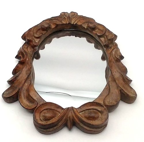 Ornate Brown Distressed Oval Antique Style Frame Mirror MCM 18" X 13" - Picture 2 of 11