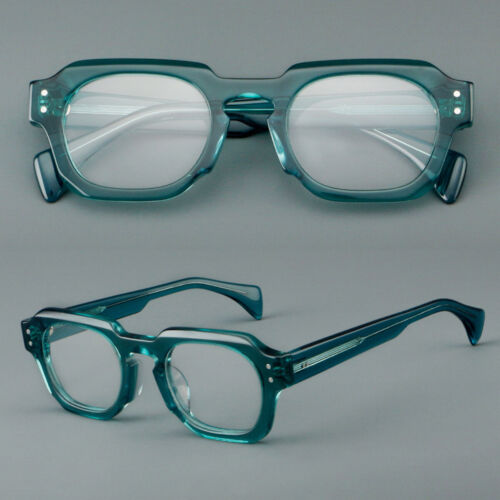 Square Oval Eyeglass Thick Frames Glossy Retro Glasses Metal Decoration Unisex - Picture 16 of 19