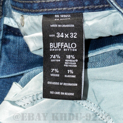 Pantalones de mezclilla elásticos rectos negros, azules nuevos con etiquetas Buffalo David Bitton Repreve Jackson - Imagen 20 de 22