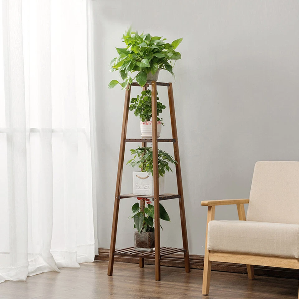 Soporte para maceta alto de bambú de varios niveles mesa de esquina estante de exhibición de flores Foto 4 de 4