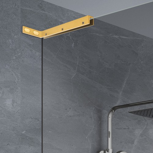 Stainless Steel L-Shape Glass Door Stabilizing Bracket Wire Drawing Gold Right - Picture 12 of 15