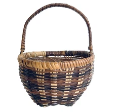 1970s Hand Woven Wicker Rattan Handle Basket 4" Cute Mid-Century Decor Jewelry