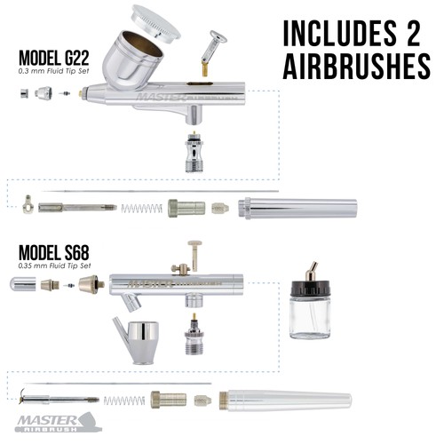 2 Airbrush Kit 5 Wicked Colors Air Compressor Dual-Action Createx Hobby Set - 第 3/5 張圖片