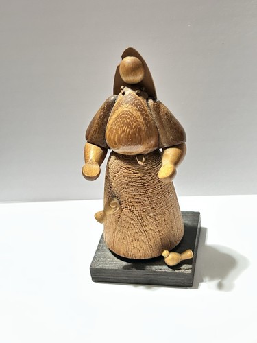 B BOROWIK S BYLINIAK POLONIA STATUINA IN LEGNO INTAGLIATO A MANO DONNA CON UCCELLINI BRACCIA APERTE - Foto 3 di 15