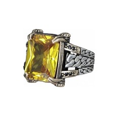 Curb Cuban Link Chain Design 925 Sterling Silver Citrine Stone Men's Ring,