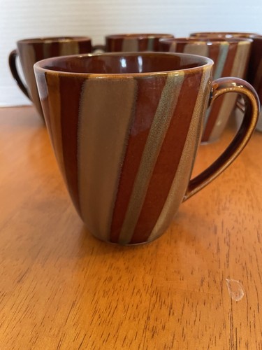 6 Sango Avanti Brown Coffee Mugs Retro Retired Stoneware 4722 Vintage - Picture 2 of 5