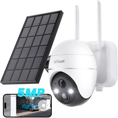 5MP Solar Security Camera Wireless Outdoor, 360° PTZ Spotlight and Siren, IP65
