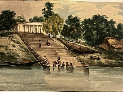 Circle of Capt D S Greene / C R Forrest - Ghaut of Cutwa Ganges Indian colonial