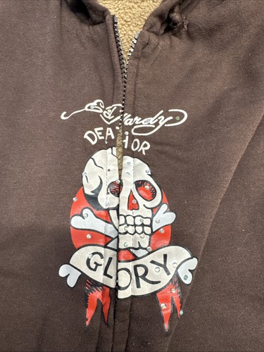 Ed Hardy Death Or Glory Zip Up Lined Jacket Xxl Brown - Picture 2 of 8