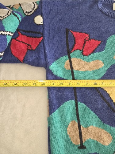 Vintage Mens Links Collection Golf Course Putter Club Ball Cotton Blue Sweater L - Picture 5 of 6