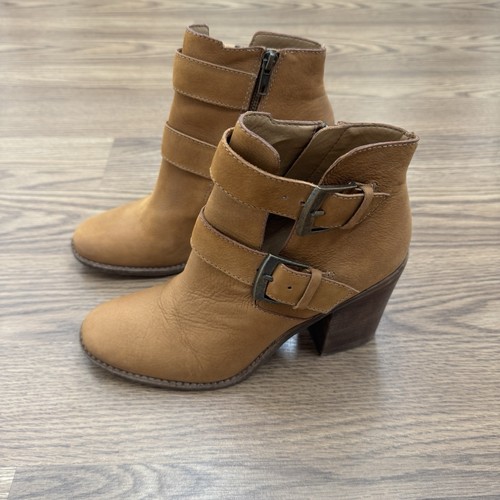 Steve Madden Boots Women 8.5 Tan Leather Western Block Heel Ankle Booties Boho - Picture 7 of 19