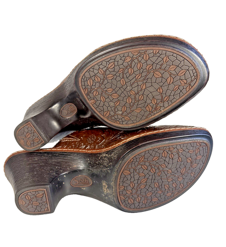 Sofft braune Leder Pantoletten Clogs 9M verziert Blumenmuster bequeme Slipper He’ll Schuhe - Bild 10 von 11