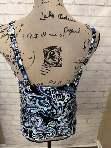 Lands' End Tankini Badeanzug Top Gr. 12 DD Paisley Blumen Cinch Bügel schwarz - Bild 4 von 10
