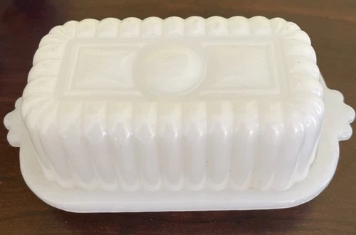 Hazel-Atlas 1950s Vintage White Milk Glass Half Stick Butter Dish Lid