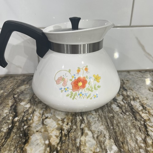 CORNING WARE WILDFLOWER PATTERN P-104 TEAPOT TEA POT 6 CUP Metal LID 🇺🇸 - Picture 11 of 24