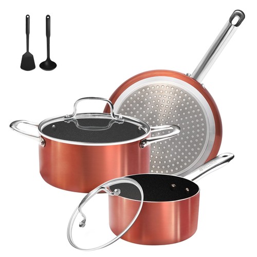 7pc Non-Stick Ceramic Cookware Set, Induction Safe, Oven Safe, PFOA-Free Copper - Picture 2 of 8