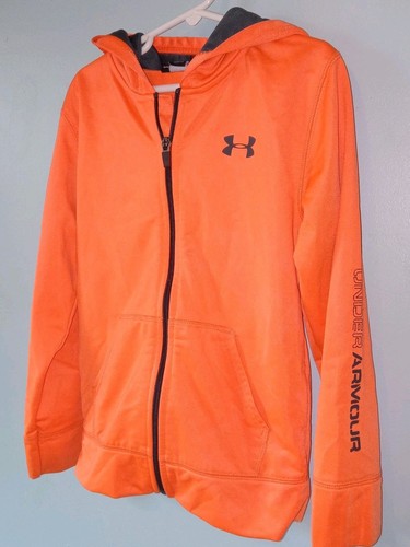 Under Armour Boys Zip Up Hoodie Jacket Orange Black Size 7