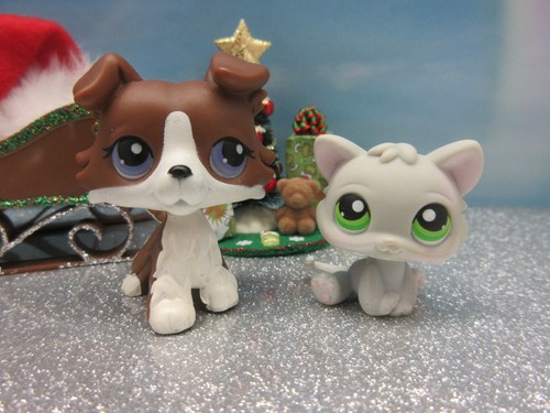 LITTLEST PET SHOP AUTHENTIC NO# 88 BROWN COLLIE & GRAY KITTEN SLEIGH PRESENTS - Picture 11 of 18