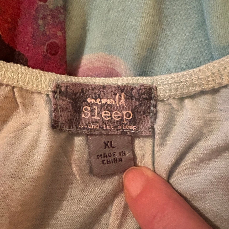 OneWorld Sleep Nightgown XL Aqua Blue Floral Print Slip Dress Pajama Chemise - Imagem 3 de 4