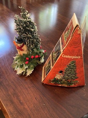 Vintage Christmas Centerpiece/Plastic Tree With Snowman - Picture 3 of 5