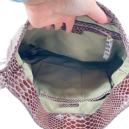 GILI NEU Braun Echtleder Struktur Kroko Reptil Fransen Schultertasche Handtasche - Bild 13 von 13