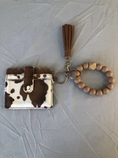 Cowprint Wrist Wallet with Beaded Wristlet & Tassel Unbranded