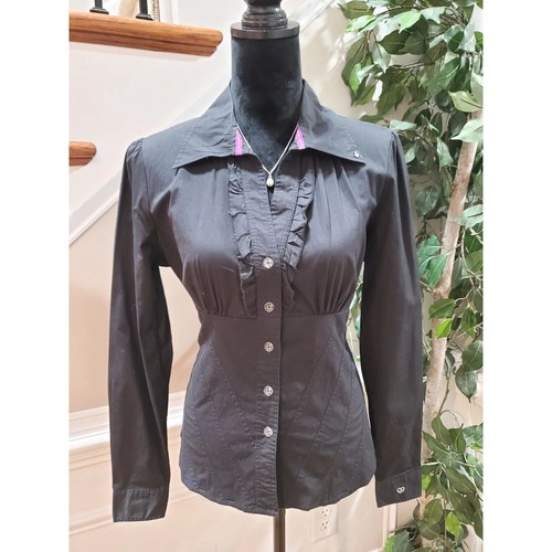 Luxire Women Black Cotton Collared Long Sleeve Button Down Casual Shirt Size XL - Picture 11 of 11