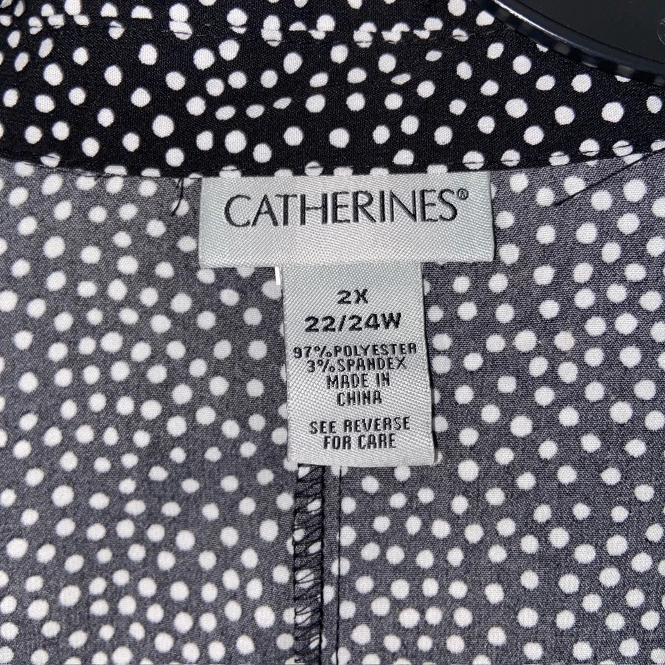 Top túnica mujer Catherines 2X 22/24W negro blanco lunares botón delantero Foto 3 de 4
