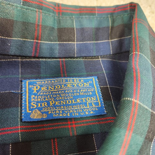 Vintage Sir Pendleton Shirt Men Large Virgin Wool Lightweight Tartan Plaid Green - Picture 5 of 9