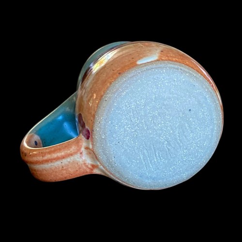 NW Studio Art Pottery Mug Drip Glaze Signed McNair Turquoise Terracotta Blue Pur - Picture 8 of 11