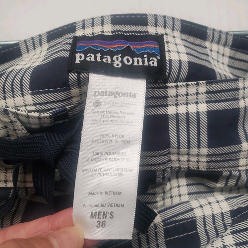 Patagonia Men's Blue and White Plaid Wavefarer Board Recycled Nylon Shorts Sz 36 - Picture 11 of 12