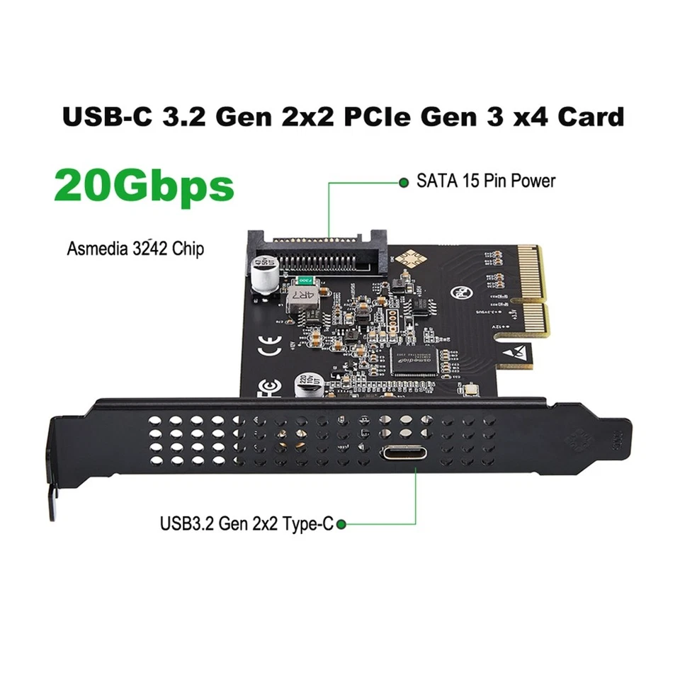 USB-C 3.2 Gen 2x2 PCI-E Gen 3 X4 Type-C Expansion Card 20Gbps ASMedia6328 - Image 2 of 4