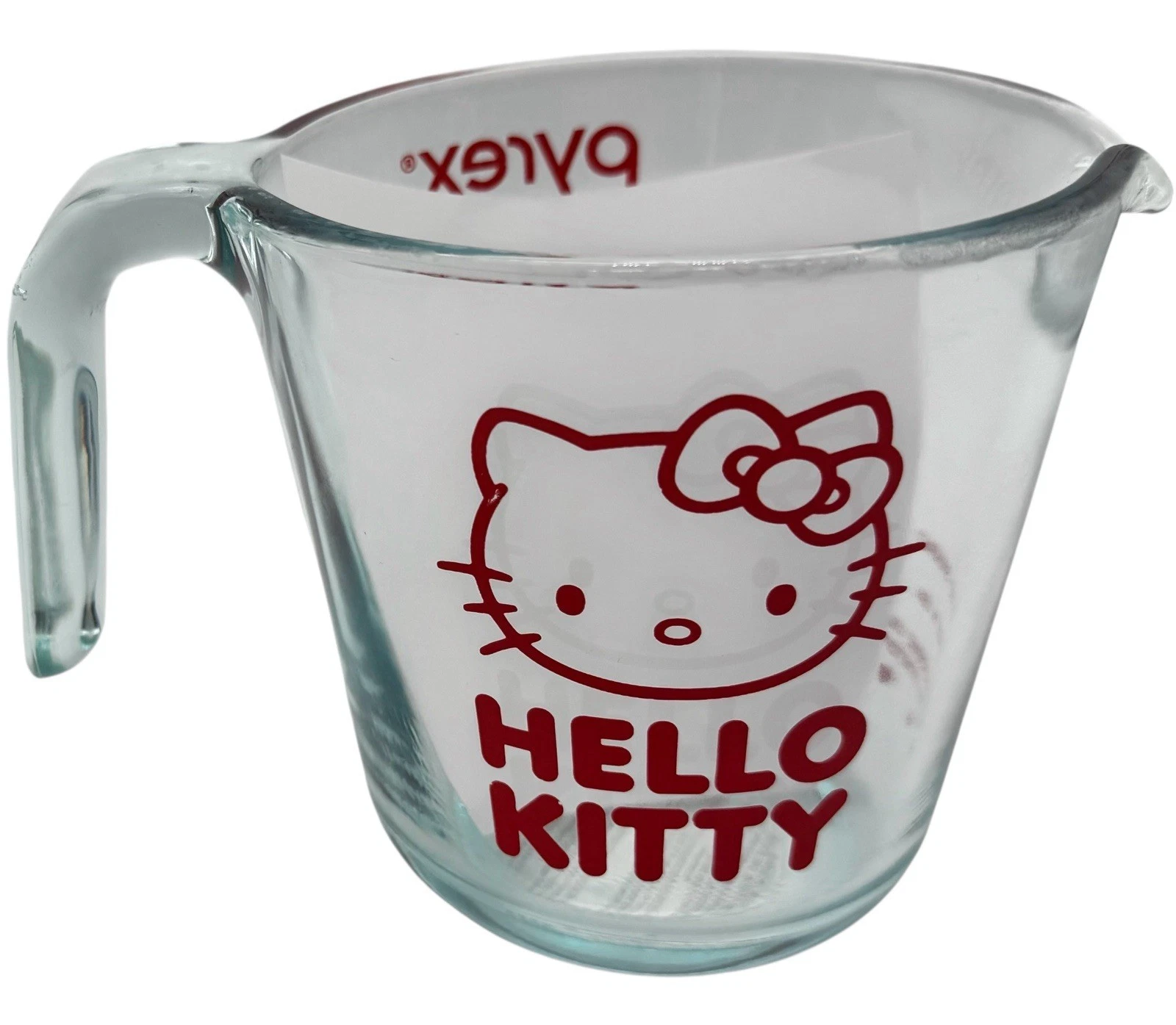 Pyrex Hello Kitty Measuring Cup 16oz Clear Red Graphic 2-Cup 473ml New with Tag