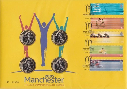 GB 2002 Commonwealth Games 4 x £2 Coin Royal Mail/Mint Numismatic FDC SG RMC31